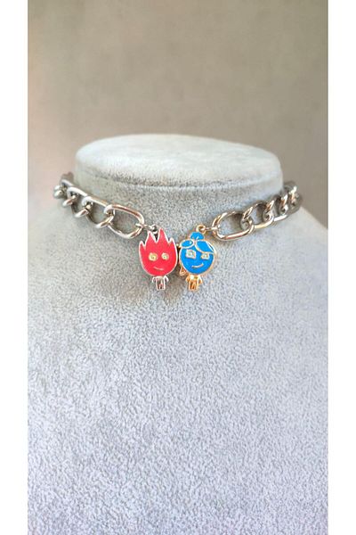 Touz Moda Fire And Water Silver Color Magnetic Chain Necklace