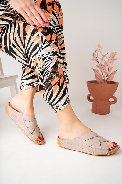 Akgün Terlik Women's Genuine Leather Mink Orthopedic Sole Slippers