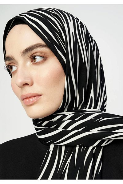 Modakaşmir Zen Patterned Black and White Series Medina Silk Shawl