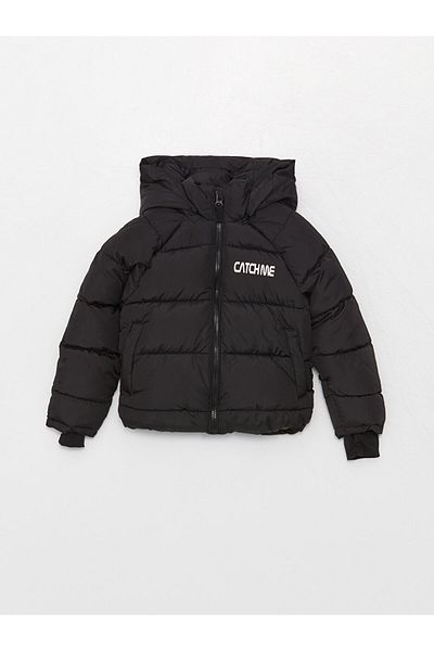 LC Waikiki Hooded Printed Girl's Puffer Coat