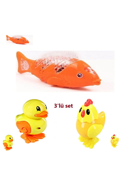 Numaca Kurmalı Oyuncak Ördek Kurmalı Oyuncak Civciv Kırmızı Yürüyen Balık 3lü...