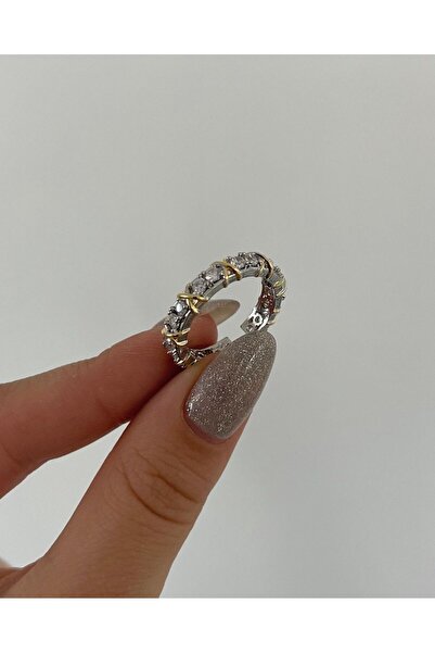 BORENO Tifany Çarpı Model Altın Kaplama Tamtur Paslanmaz Çelik Yüzük