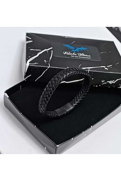 Visale Store Braided Leather Bracelet with Steel Head