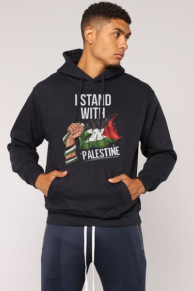 Relax family xf Hanorac negru de iarnă cu imprimeu Palestine Support pentru bărbați, cu glugă