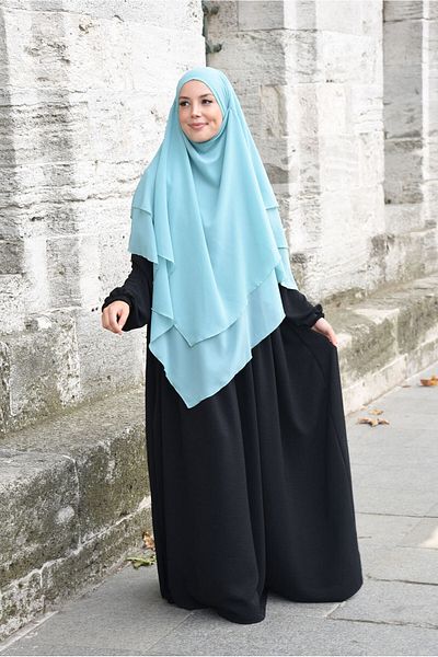 Tek Tesettür Giyim Rochie Hijab / Ferace Plisat Fermoar Evazat Model Negru - Negru