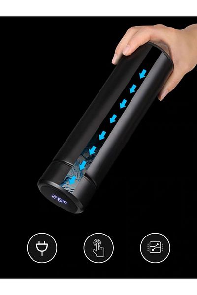 POYRAZ Black Thermos with Digital Temperature Display 500ml