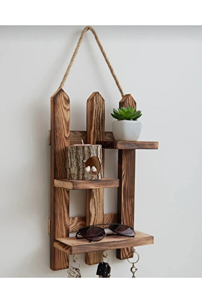 Genel Markalar Ela Wood Working Dekoratif Ahşap Çit Modeli Raflı Anahtarlık