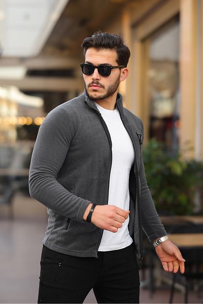 Kozik Ανδρική ανθρακί Softshell Ανδρική ζακέτα Fleece Standard με πλήρες φερμουάρ και 3 τσέπες