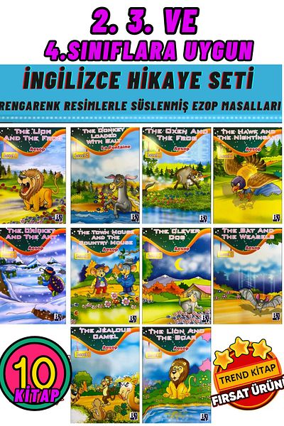 GÖNÜL YAYINCILIK Colorful English Story Book Set for 2nd, 3rd and 4th Grades EZOP-ANDERSEN-LAFONTEN