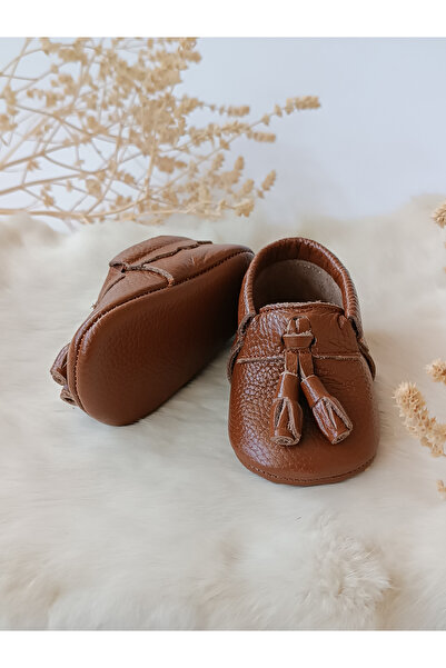 Hodore Axel Plain Tan Genuine Leather Baby Loafers
