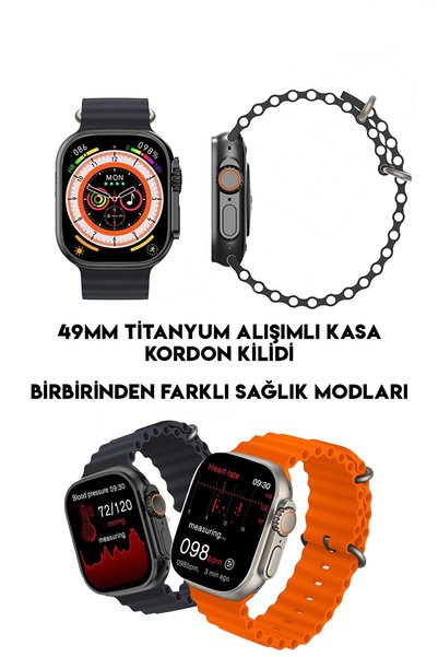TECHNOMEN Akıllı Saat Y60 Ultra Plus 49mm P9 Bluetooth Kulaklık 7 Kordon Kasa Koruma Kırılmaz Cam Hediye