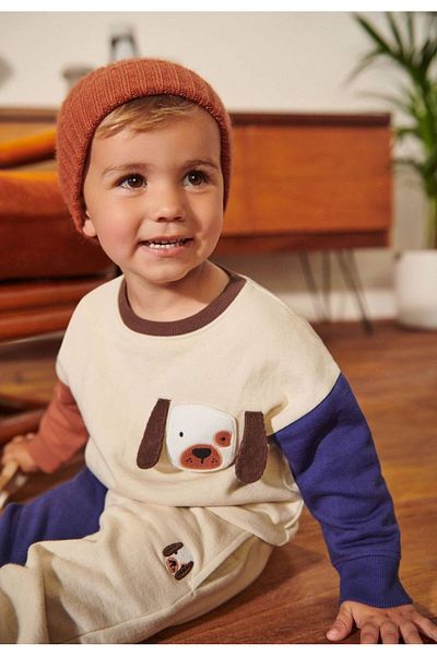 Elidabutik Dog Figured Block Unisex Top and Bottom Set