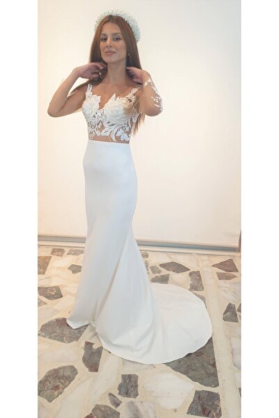serpildinc Tasarım Güpür Detaylı Beyaz Maxi Nikah& After Party&Gelinlik