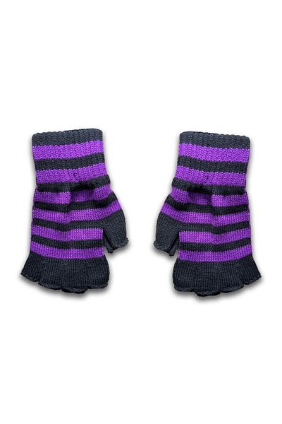 DEEFWEAR Μωβ Μαύρα Ριγέ Γάντια Unisex με κομμένα δάχτυλα -mingalondon