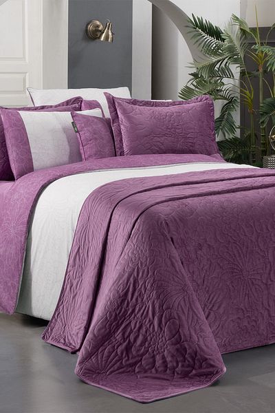Sarev Floris Purple Double 100% Cotton Duvet Cover Set and Bedspread Set