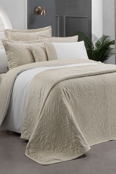 Sarev Σετ κρεβατιού και κάλυμμα κρεβατιού Floris Beige Double 100% βαμβακερό σετ κρεβατιού