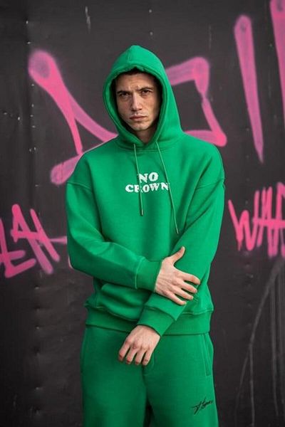 HYPERS No Crown Printed Green Hooded Oversize Sweatshirt