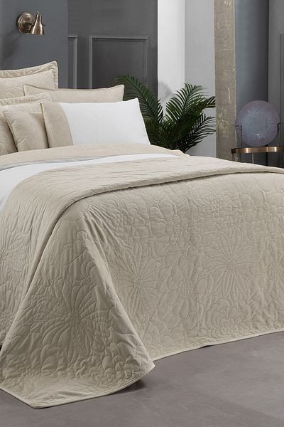 Sarev Σετ κρεβατιού και κάλυμμα κρεβατιού Floris Beige Double 100% βαμβακερό σετ κρεβατιού