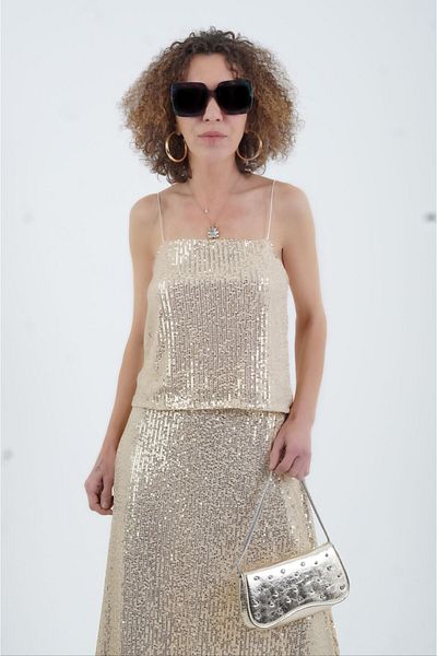 Zelish My Sister Light Gold Sequined Rope Strap Short Undershirt