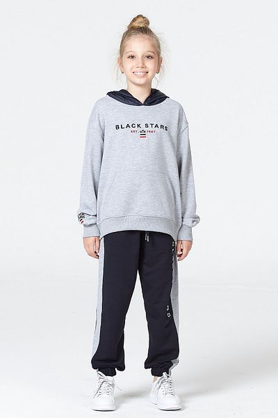 Black One Hooded Long Sleeve Girl's Tracksuit Set
