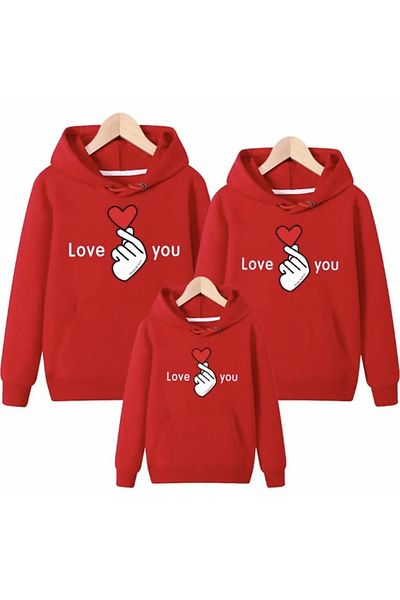 Machetta CUSTOM DESIGN HOODED LOVE YOU PRINTED 3 THREAD MOTHER-FATHER KIDS FAMILY COMBINATION SWEATSHIRT