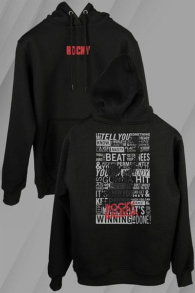 GTK MODA Hanorac negru unisex cu imprimeu Rocky Balboa față și spate