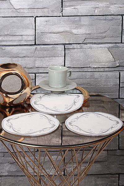 Teksev Coroana argintie 6 bucati Cocktail Cafea Servetel de prezentare Maras Work Glaze Broderie Brodat Suport de prezentare Gardenia