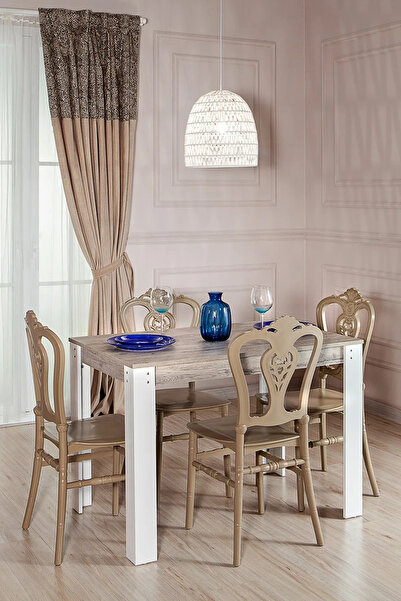 MOBETTO Grande Ceviz / Carisma Mutfak Masa Takımı 1 Masa 4 Sandalye - Cappucino