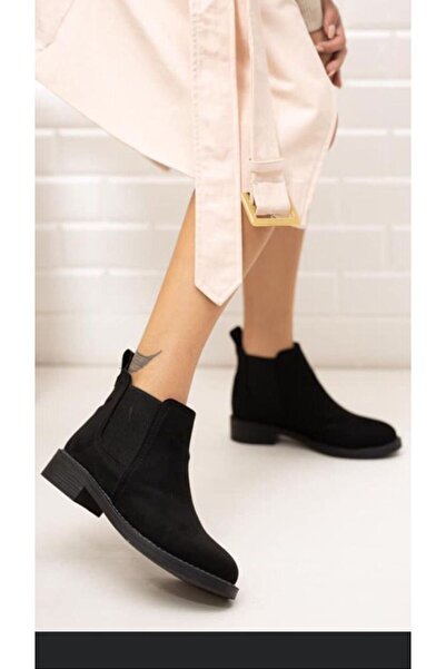 ZEKTON Siyah Lastikli Süet Kadın Bot