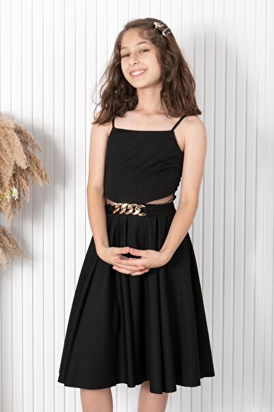 SUBU TASARIM Βραδινό φόρεμα με ζώνη αλυσίδας Μαύρο MDV318