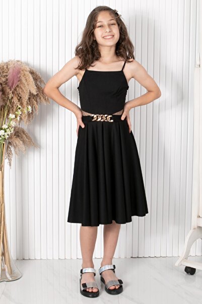 SUBU TASARIM Βραδινό φόρεμα με ζώνη αλυσίδας Μαύρο MDV318