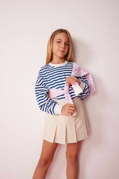 DeFacto Tricou cu mânecă lungă din bumbac pieptănat cu dungi pentru fete B4141a823au