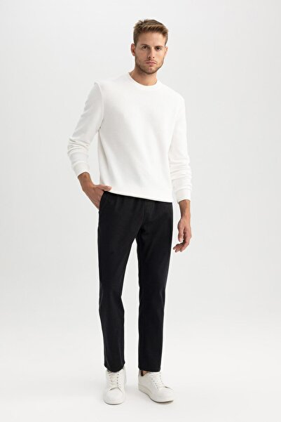 DeFacto Παντελόνι Jogger Fleece με κορδόνι μέσης ελαστικές τσέπες ίσιο πόδι A8036ax23au