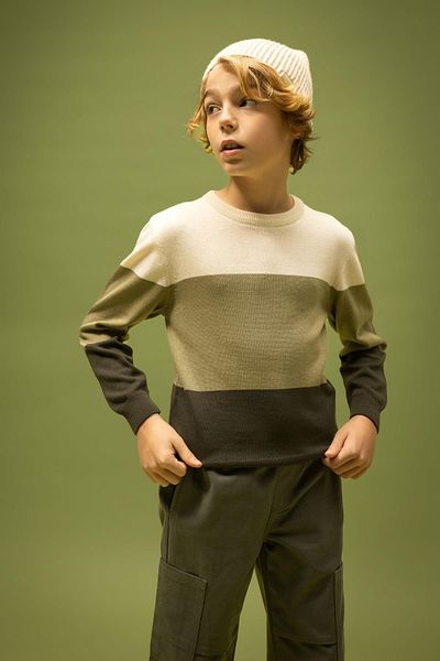 DeFacto Pulover pentru băieți, cu gâtul rotund, tricotaje colorblock B3968a823wn