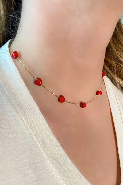 SUBU TASARIM Women's Heart Figure Necklace Claret Red Sbt0811