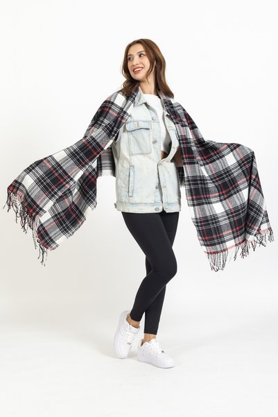 LadyColor شال كتف صوف منقوش - 70x200 سم - أكريليك متين