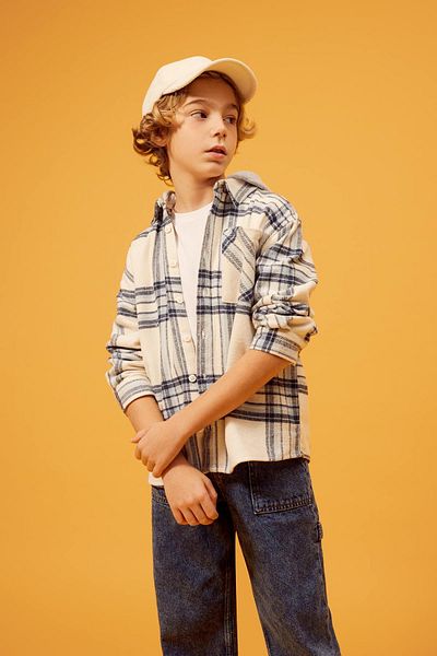 DeFacto Boy's Oversize Fit Hooded Flannel Long Sleeve Shirt
