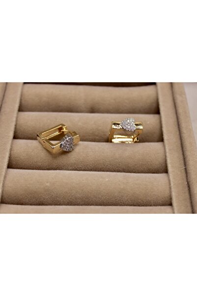 Vitastyle Steel Square Design Heart Detail Zircon Stone Earrings