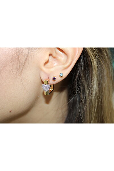 Vitastyle Steel Square Design Heart Detail Zircon Stone Earrings