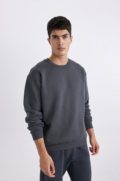 DeFacto Oversize Fit Wide Fit Crew Neck Basic απλό φούτερ T5139az23au