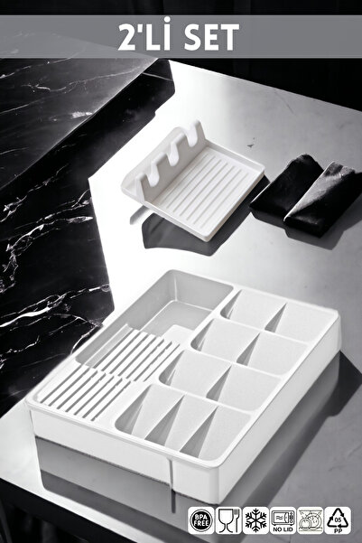 NY HOME 2'li Mutfak Seti Beyaz Kaşıklık-Kaşık Tutma Aparatı