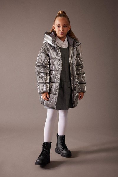 DeFacto Girl's Water Repellent Hooded Fleece Lined Shiny Coat A0856A823Au