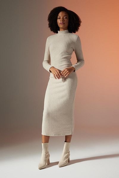 DeFacto Bodycon Poloviční rolák s dlouhým rukávem Maxi šaty B8602ax23wn