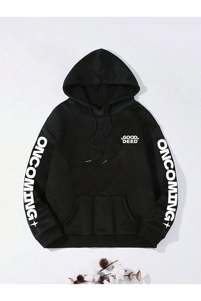 AMMA Unisex Deed Printed Oversize Φούτερ με κουκούλα από βαμβακερή κουκούλα