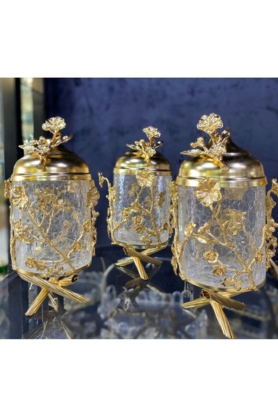 moda atölyesi Gold Kavanoz seti 3lü baharat takımı