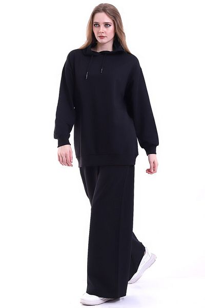 ESPİNA Γυναικείο Σετ Φούτερ με Φαρδιά Πόδι Oversize Μαύρο