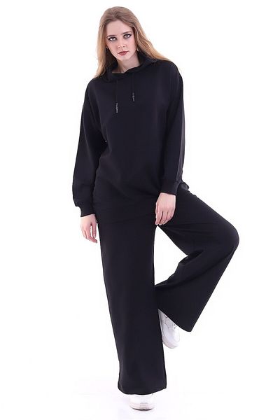ESPİNA Γυναικείο Σετ Φούτερ με Φαρδιά Πόδι Oversize Μαύρο