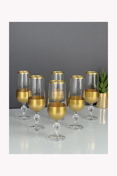 Bohemia Lux Bohemian Czechoslavakya Crystal 6-Piece Gold Coffee Side Cup