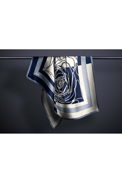 hijabchi Large Size Silky Sura Rayon Scarf - Dark Blue - Cream - 120 X 120 cm
