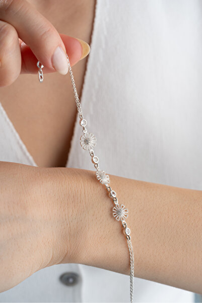 Silvano Jewelry 925 Ayar Gümüş Sıralı Çiçek Bileklik